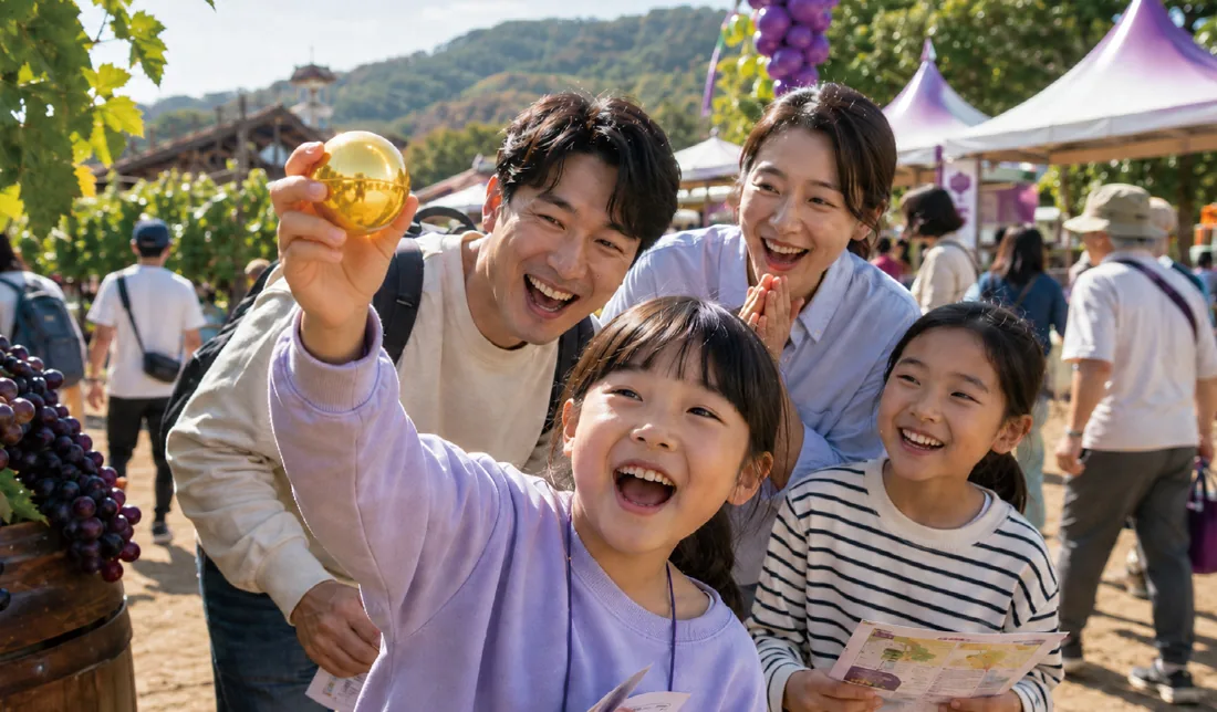 황금포도 찾기 체험에 참여한 가족